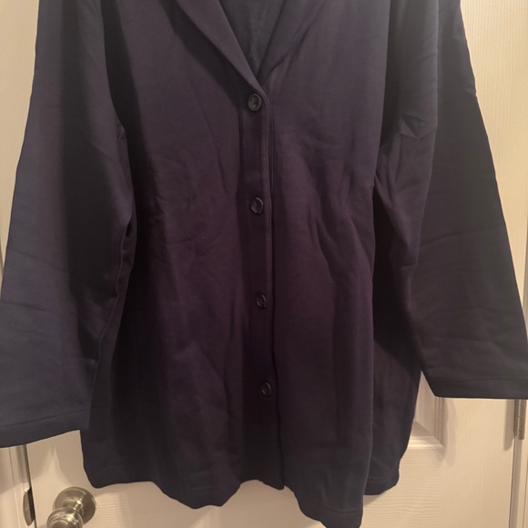NWOT. Denim & Co. women's 3X navy blue long sleeve button v-neck sweater blazer - Picture 3 of 14